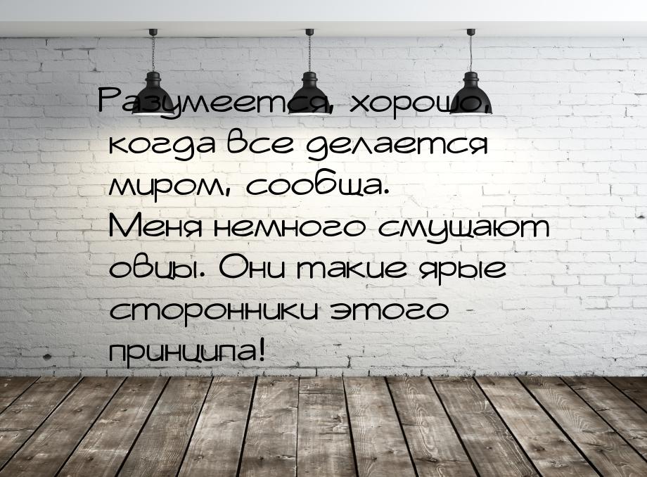 Разумеется, хорошо, когда все делается миром, сообща. Меня немного смущают овцы. Они такие