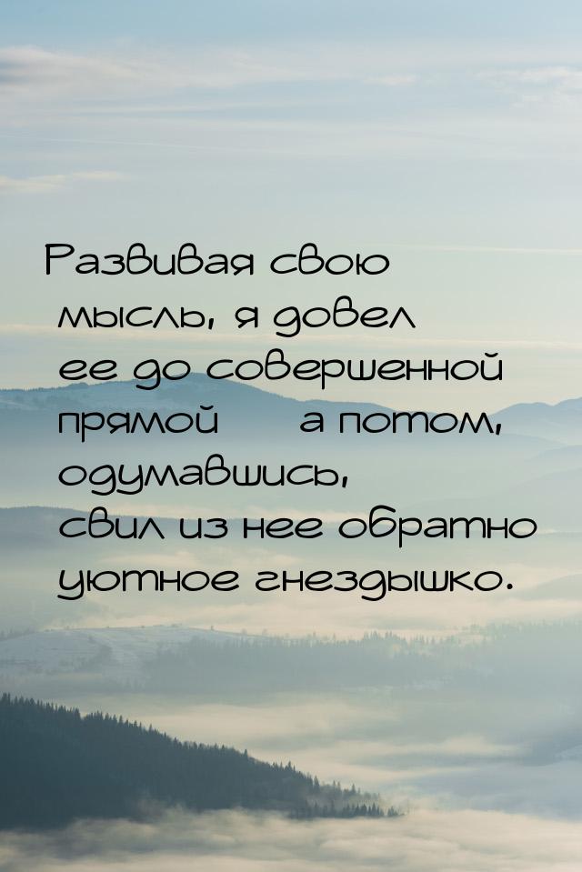 Развивая свою мысль, я довел ее до совершенной прямой — а потом, одумавшись, свил из нее о