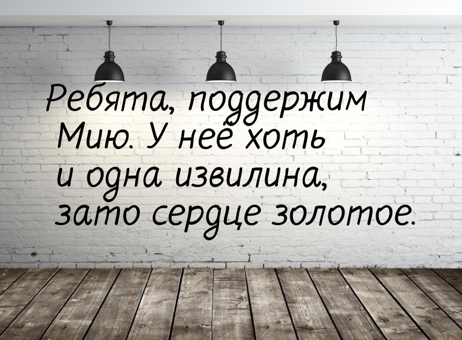 Ребята, поддержим Мию. У неё хоть и одна извилина, зато сердце золотое.