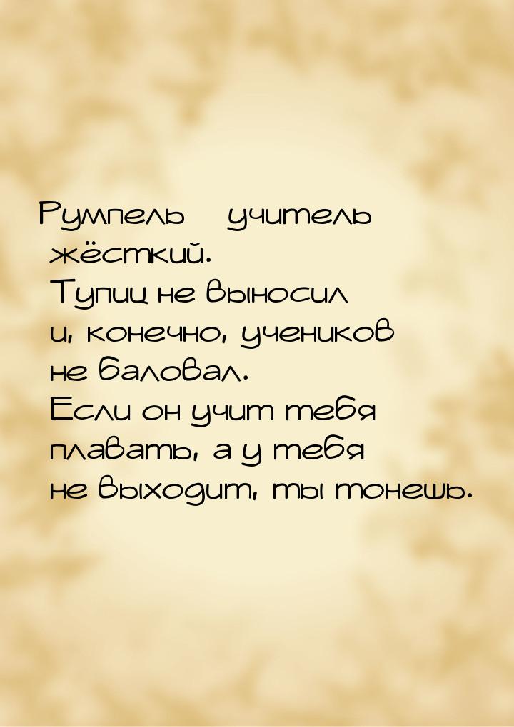 Румпель – учитель жёсткий. Тупиц не выносил и, конечно, учеников не баловал. Если он учит 