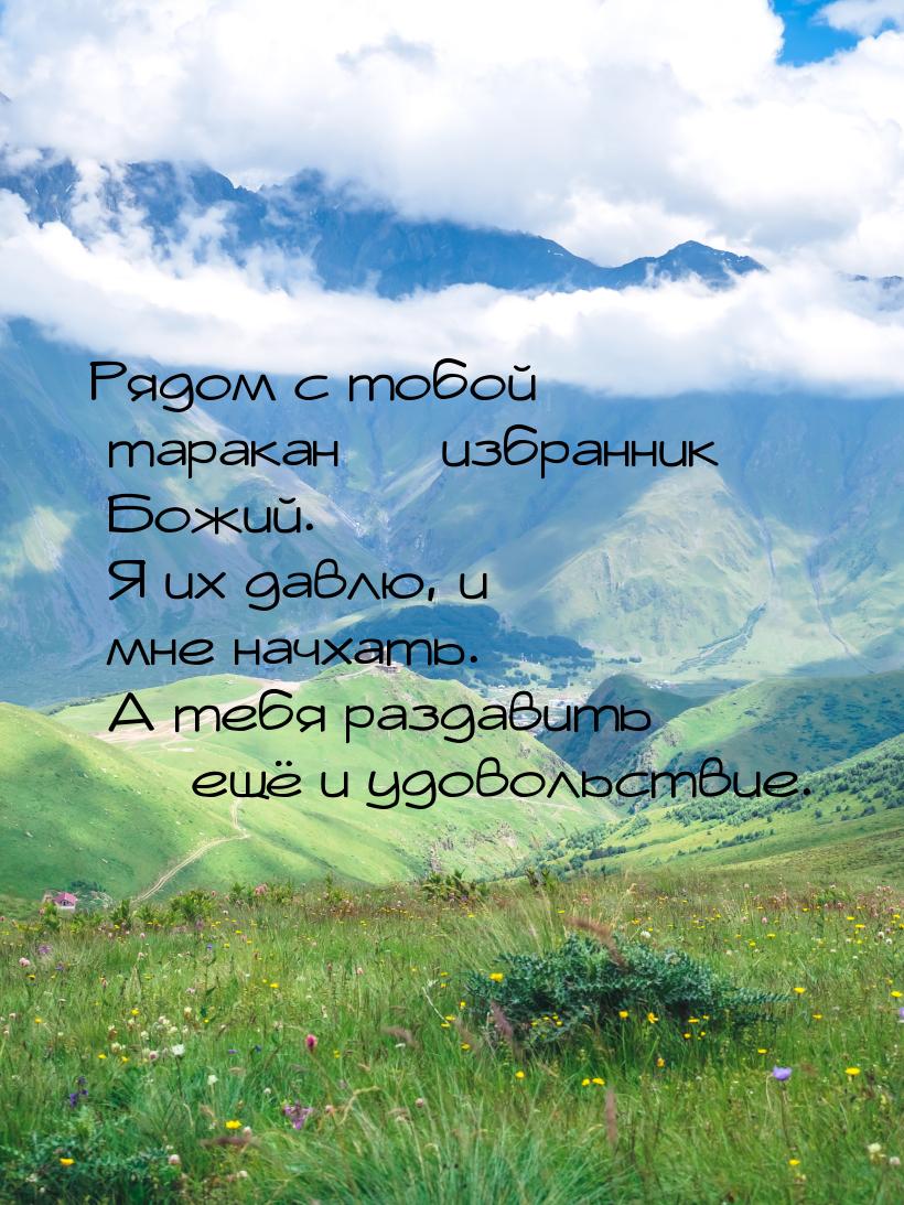 Рядом с тобой таракан — избранник Божий. Я их давлю, и мне начхать. А тебя раздавить — ещё