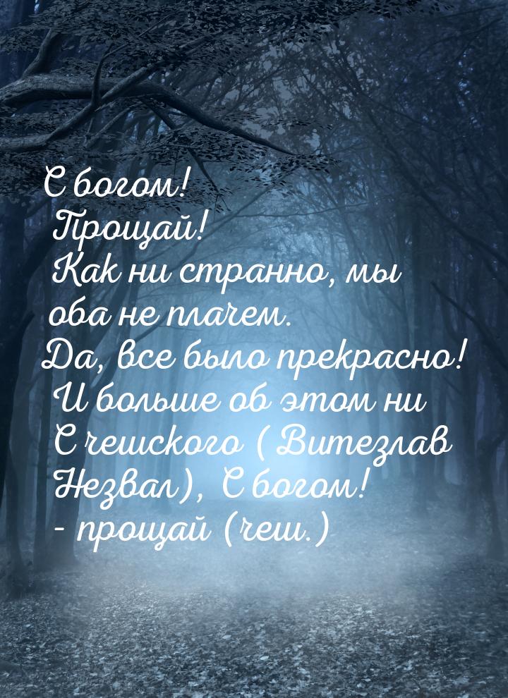 С богом! Прощай! Как ни странно, мы оба не плачем. Да, все было прекрасно! И больше об это