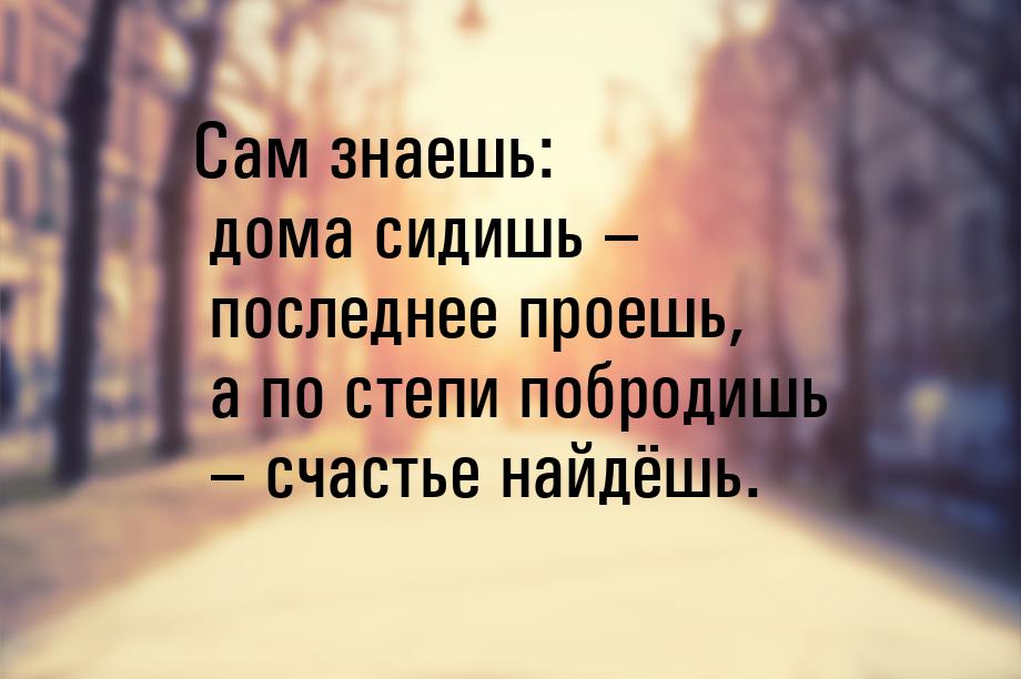 Сам знаешь: дома сидишь – последнее проешь, а по степи побродишь – счастье найдёшь.