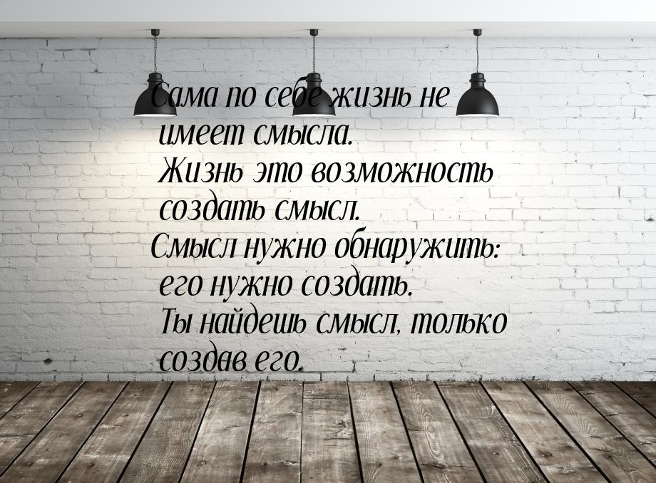 Сама по себе жизнь не имеет смысла. Жизнь это возможность создать смысл. Смысл нужно обнар