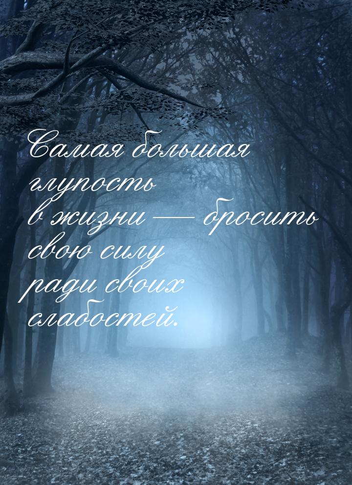 Самая большая глупость в жизни  бросить свою силу ради своих слабостей.