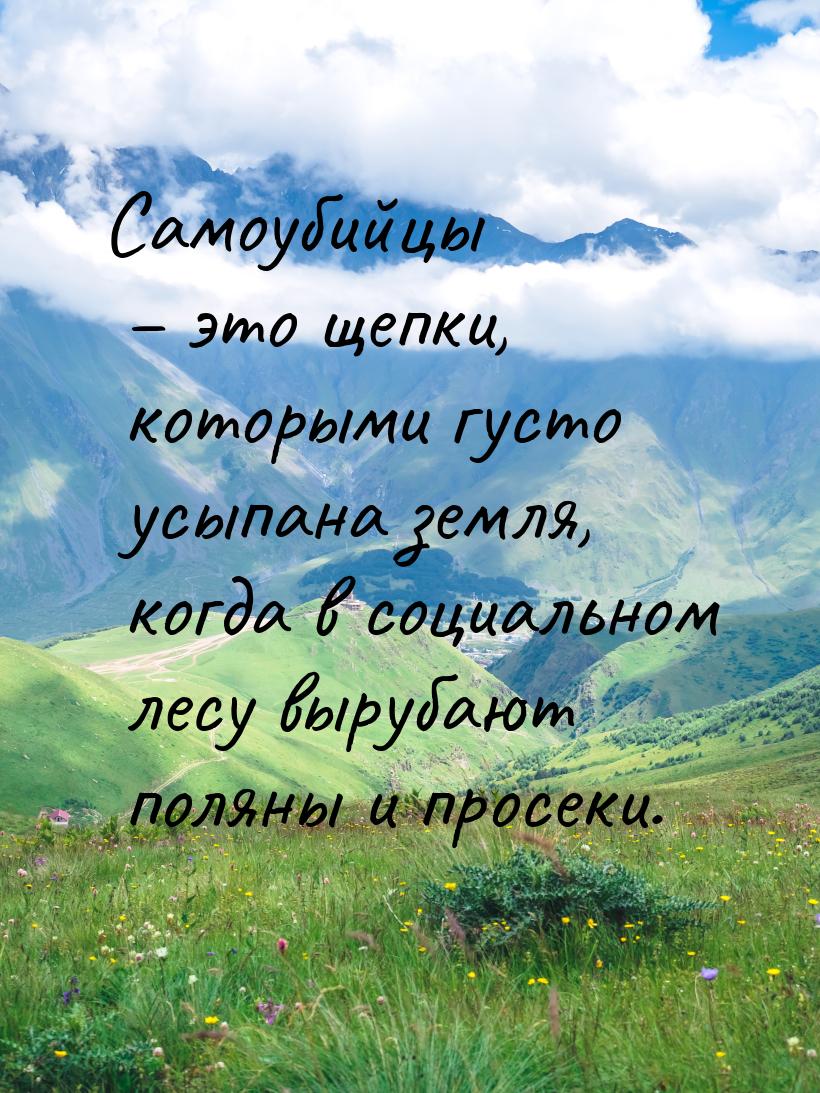 Самоубийцы – это щепки, которыми густо усыпана земля, когда в социальном лесу вырубают пол