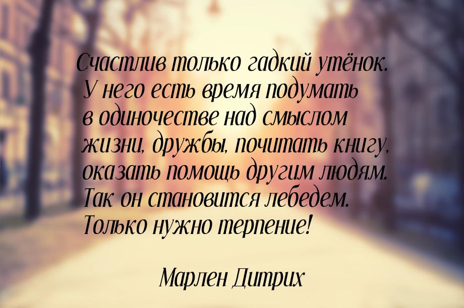 Счастлив только гадкий утёнок. У него есть время подумать в одиночестве над смыслом жизни,