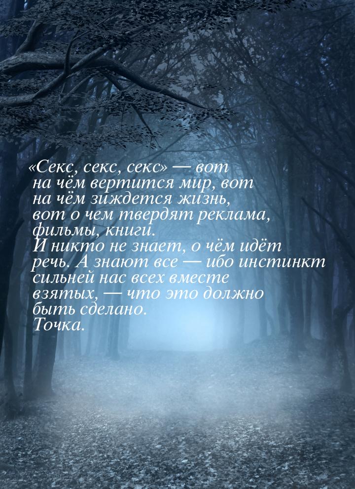 «Секс, секс, секс» — вот на чём вертится мир, вот на чём зиждется жизнь, вот о чем твердят