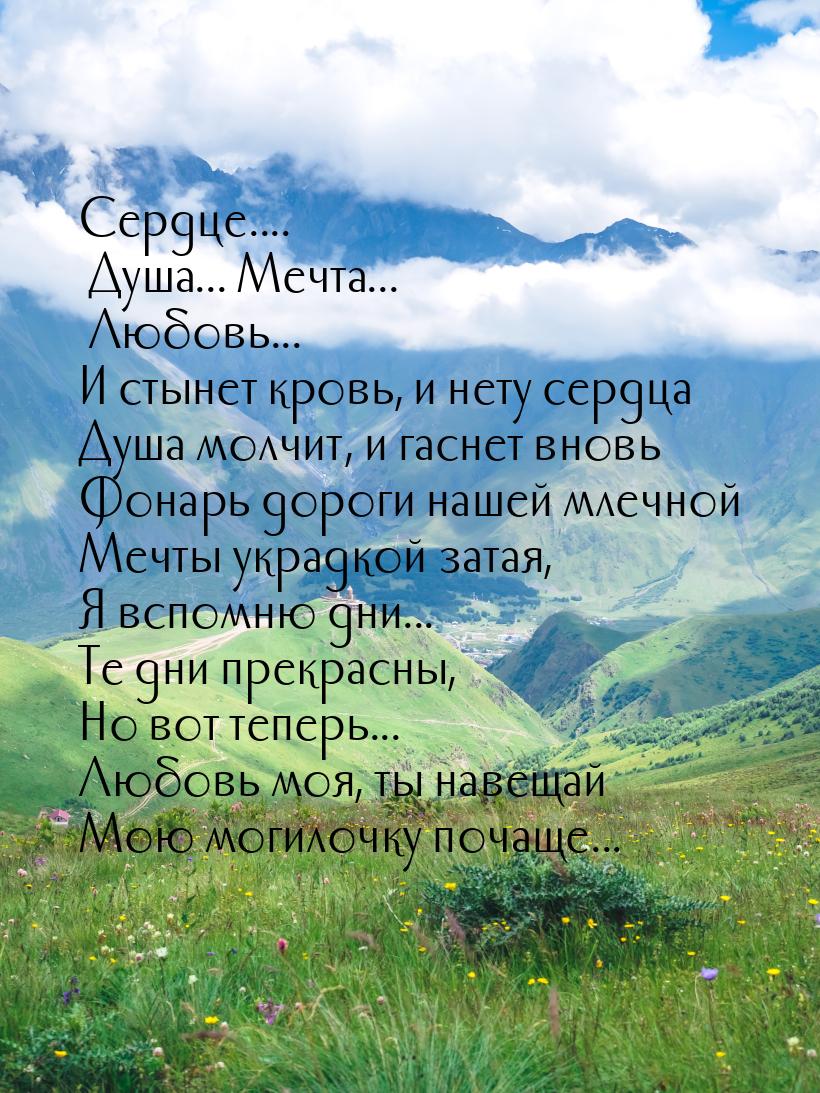 Сердце.... Душа... Мечта... Любовь... И стынет кровь, и нету сердца Душа молчит, и гаснет 