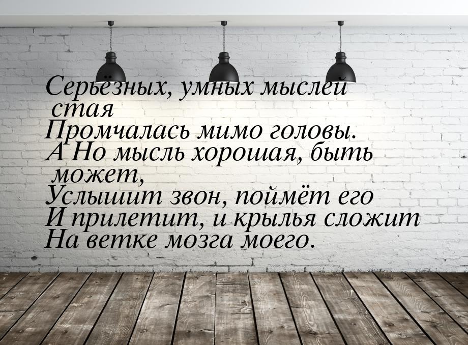 Серьёзных, умных мыслей стая Промчалась мимо головы. А Но мысль хорошая, быть может, Услыш