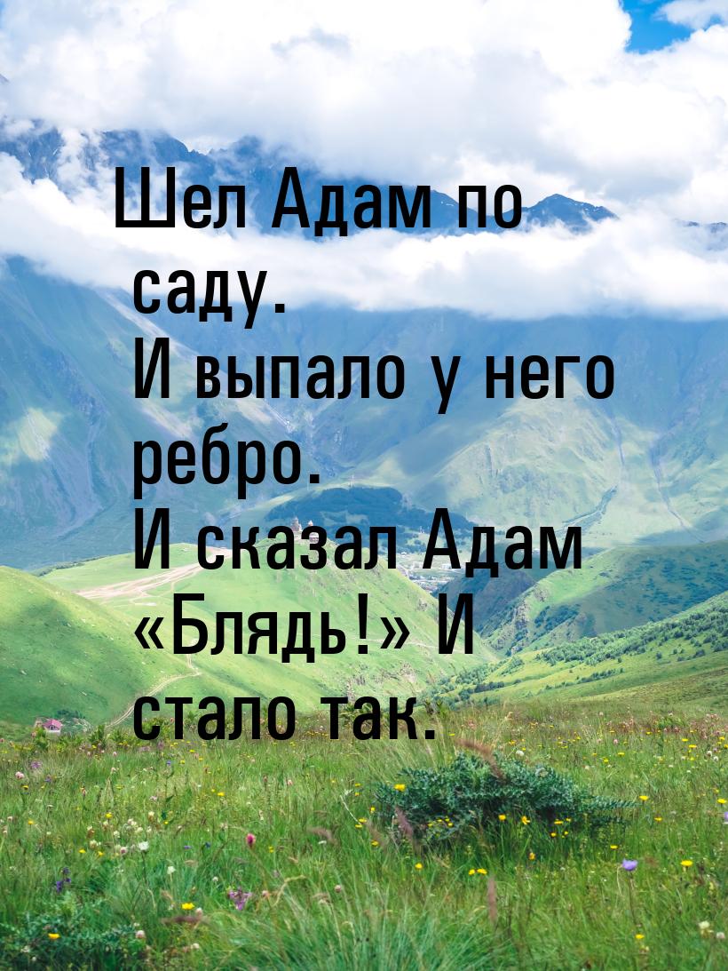 Шел Адам по саду. И выпало у него ребро. И сказал Адам Блядь! И стало так.