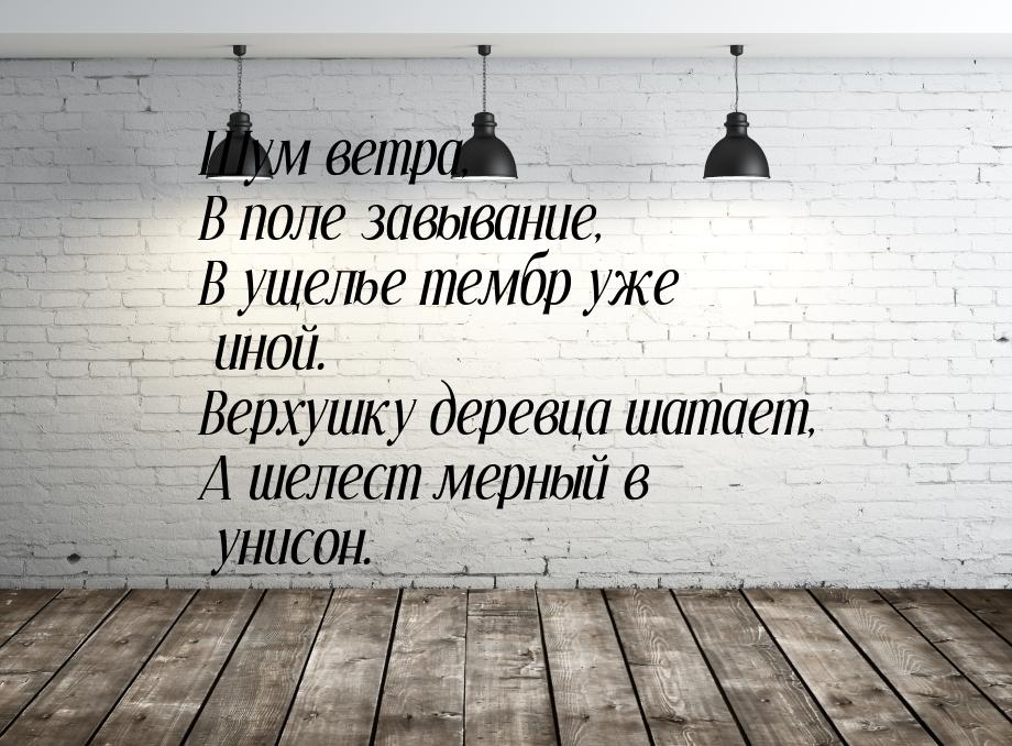 Шум ветра, В поле завывание, В ущелье тембр  уже иной. Верхушку деревца шатает, А шелест м