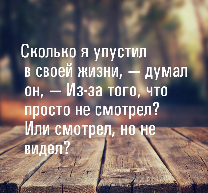 Сколько я упустил в своей жизни,  думал он,  Из-за того, что просто не смотр