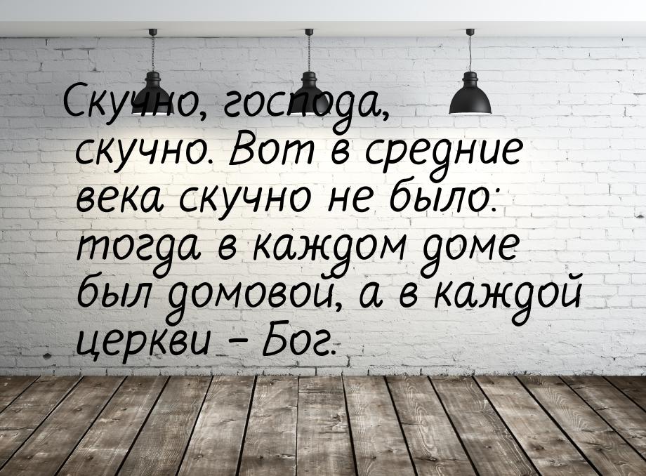 Скучно, господа, скучно. Вот в средние века скучно не было: тогда в каждом доме был домово