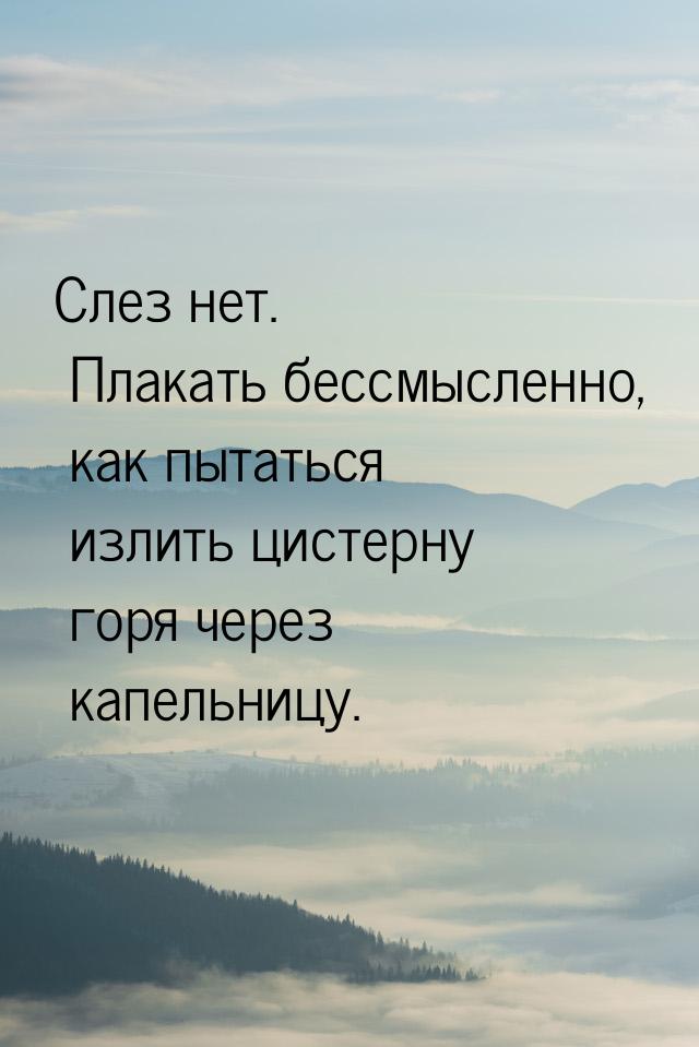 Слез нет. Плакать бессмысленно, как пытаться излить цистерну горя через капельницу.