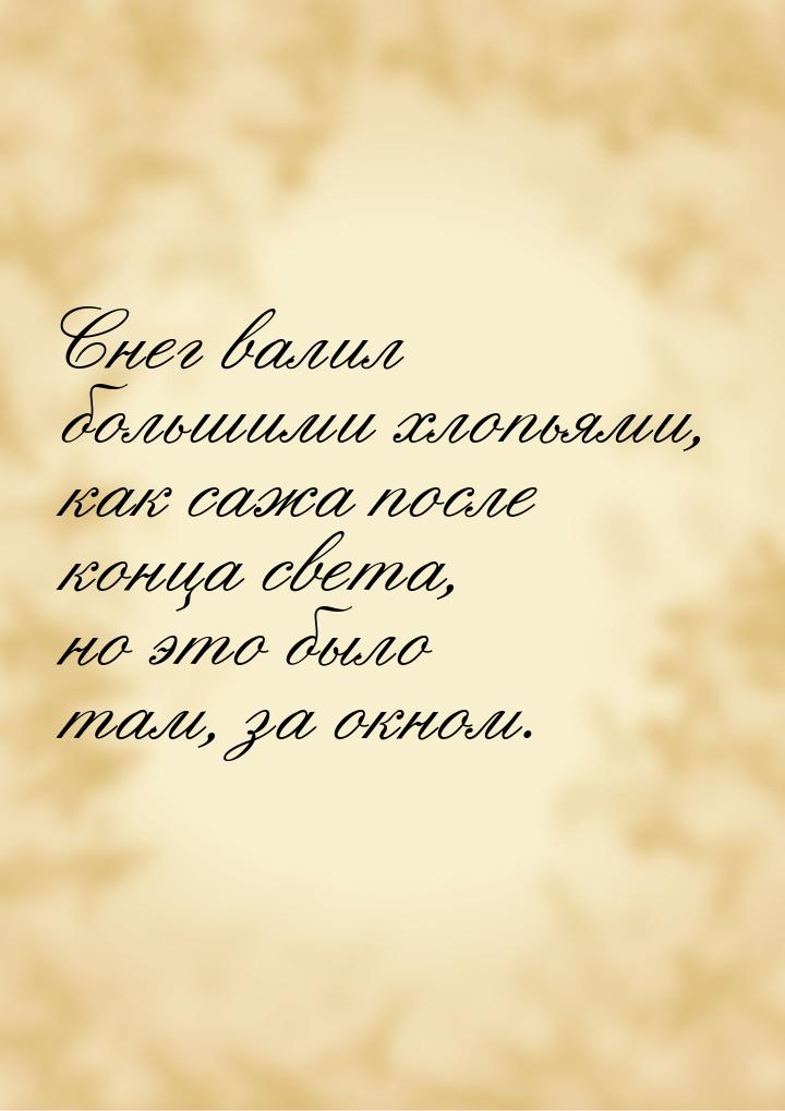 Снег валил большими хлопьями, как сажа после конца света, но это было там, за окном.