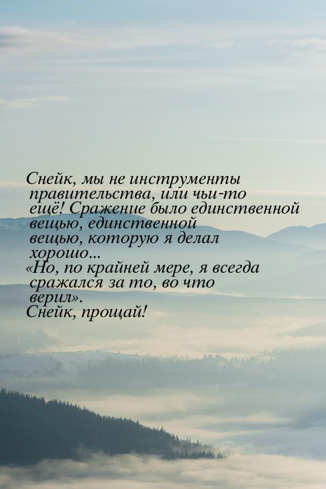 Снейк, мы не инструменты правительства, или чьи-то ещё! Сражение было единственной вещью, 