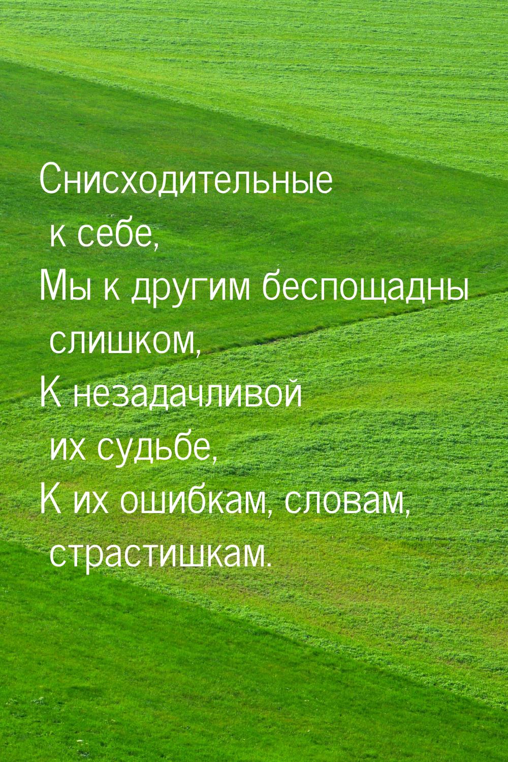 Снисходительные к себе, Мы к другим беспощадны слишком, К незадачливой их судьбе, К их оши