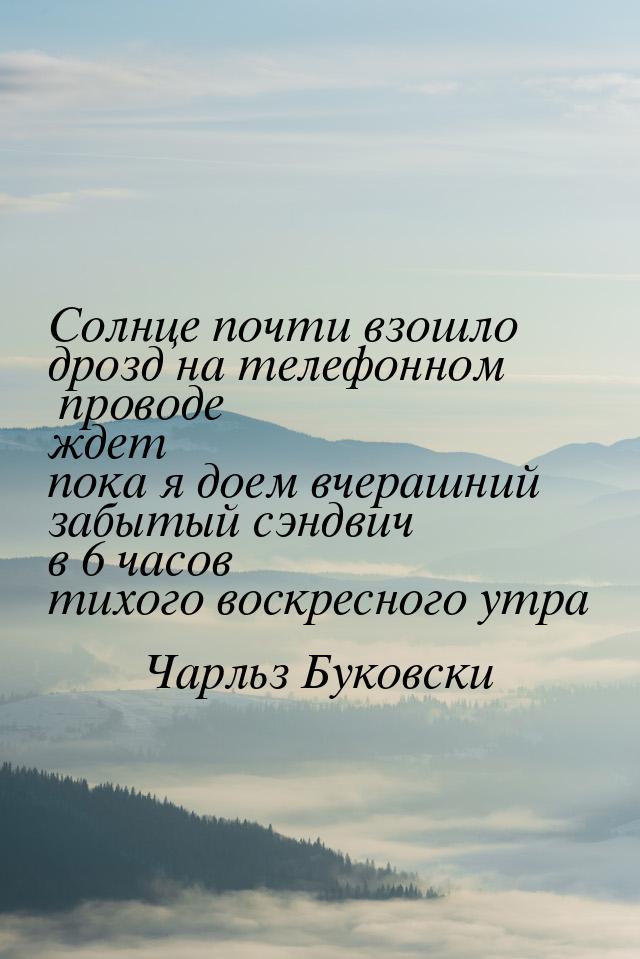 Солнце почти взошло дрозд на телефонном проводе ждет пока я доем вчерашний забытый сэндвич