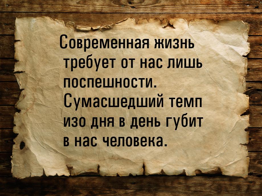 Современная жизнь требует от нас лишь поспешности. Сумасшедший темп изо дня в день губит в