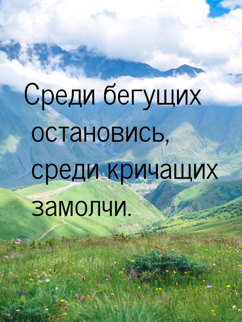 Среди бегущих остановись, среди кричащих замолчи.