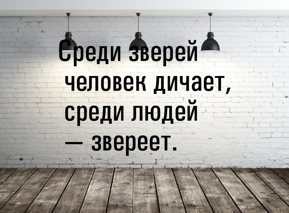 Среди зверей человек дичает, среди людей  звереет.