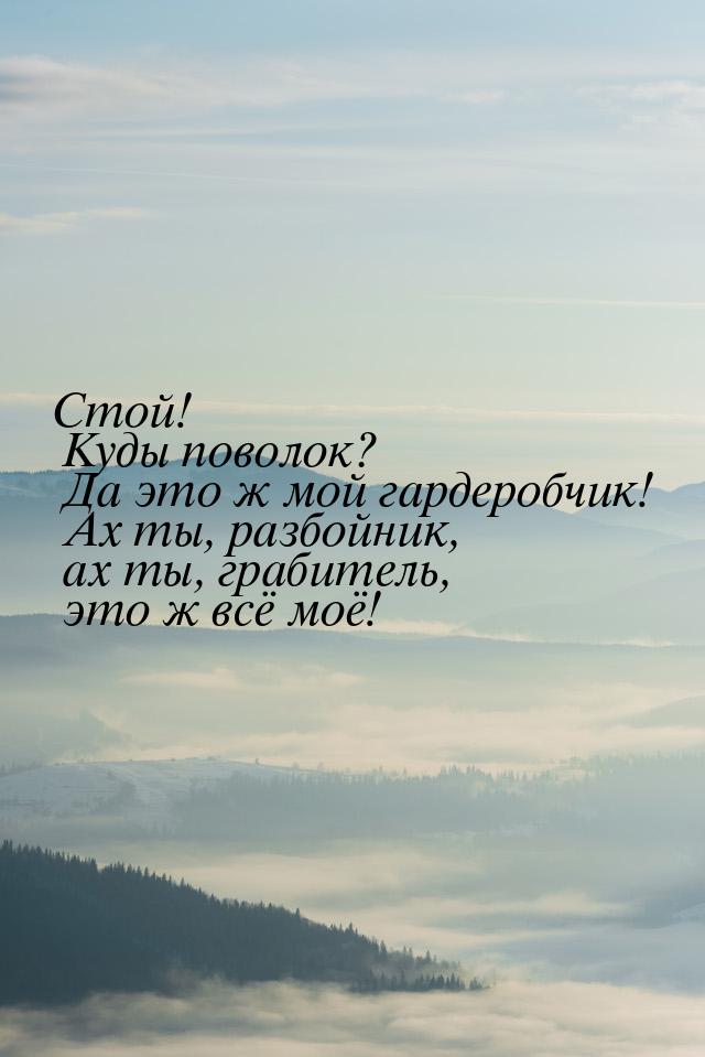 Стой! Куды поволок? Да это ж мой гардеробчик! Ах ты, разбойник, ах ты, грабитель, это ж вс