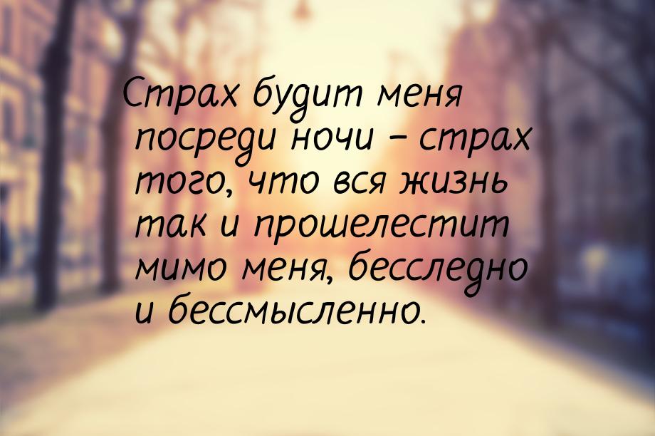 Страх будит меня посреди ночи – страх того, что вся жизнь так и прошелестит мимо меня, бес