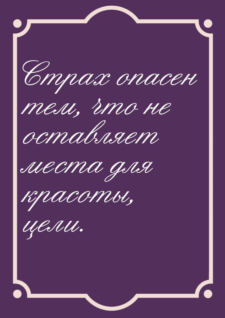 Страх опасен тем, что не оставляет места для красоты, цели.