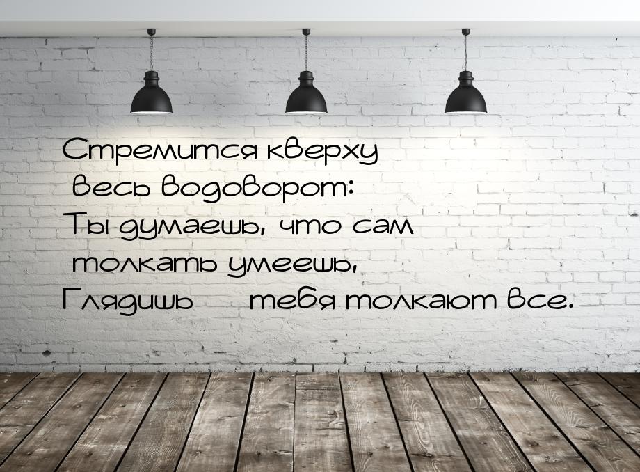 Стремится кверху весь водоворот: Ты думаешь, что сам толкать умеешь, Глядишь  тебя 