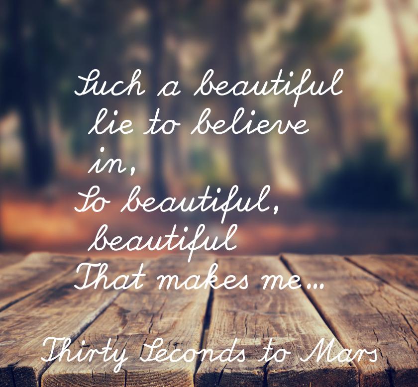 Such a beautiful lie to believe in, So beautiful, beautiful That makes me...