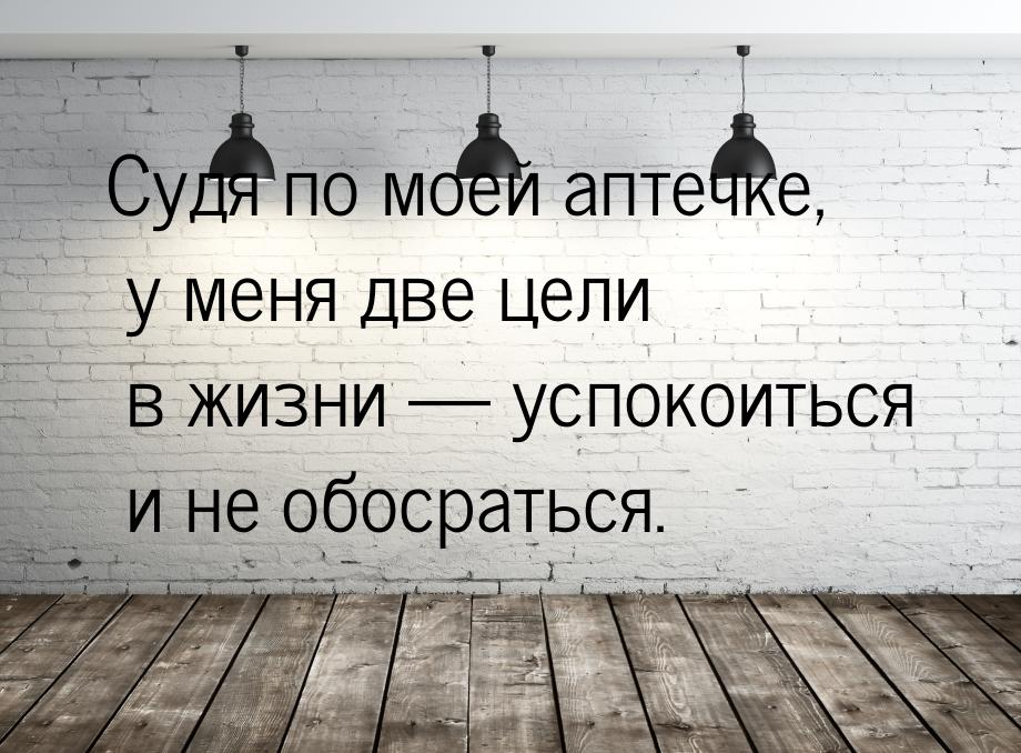 Судя по моей аптечке, у меня две цели в жизни  успокоиться и не обосраться.