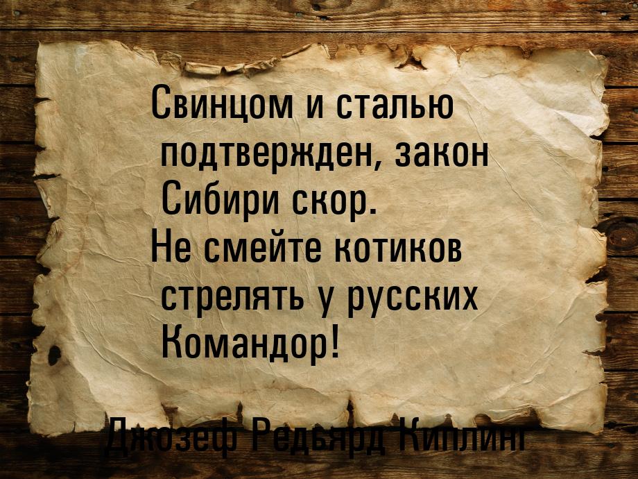 Свинцом и сталью подтвержден, закон Сибири скор. Не смейте котиков стрелять у русских Кома