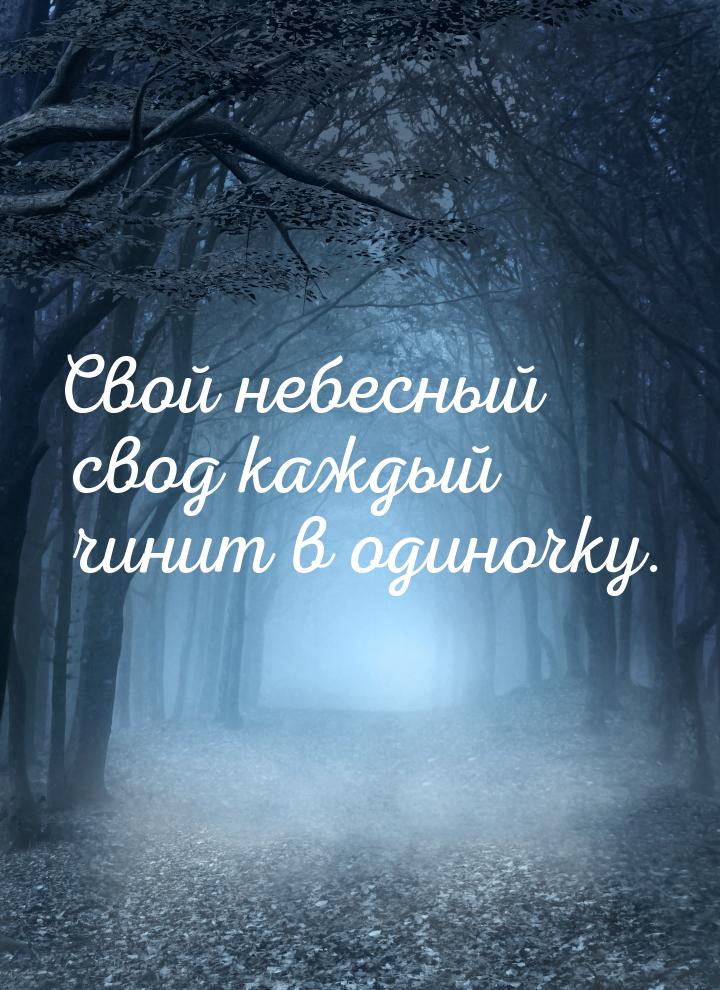 Свой небесный свод каждый чинит в одиночку.