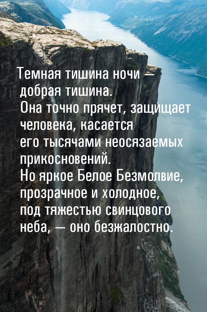 Темная тишина ночи — добрая тишина. Она точно прячет, защищает человека, касается его тыся