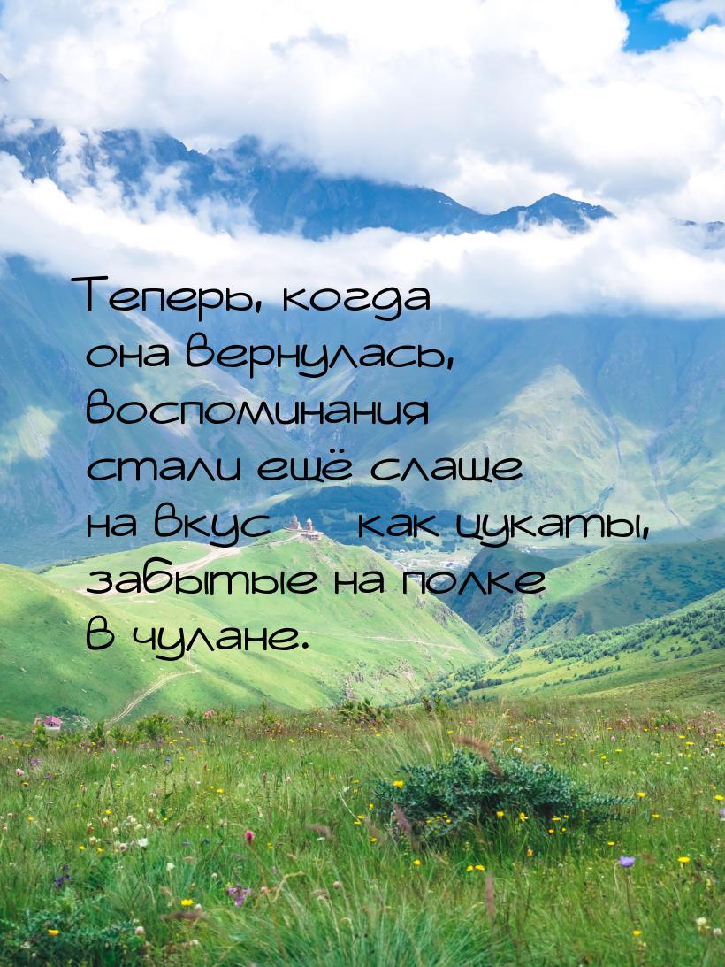 Теперь, когда она вернулась, воспоминания стали ещё слаще на вкус  как цукаты, забы