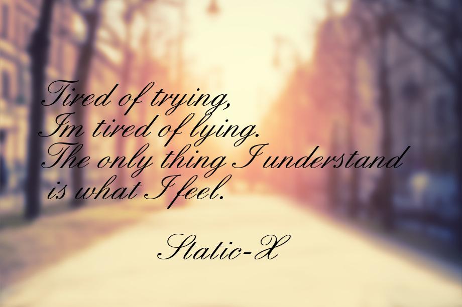 Tired of trying, Im tired of lying. The only thing I understand is what I feel.