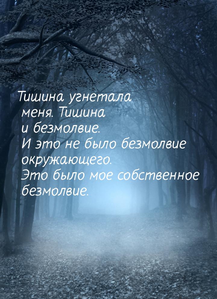 Тишина угнетала меня. Тишина и безмолвие. И это не было безмолвие окружающего. Это было мо