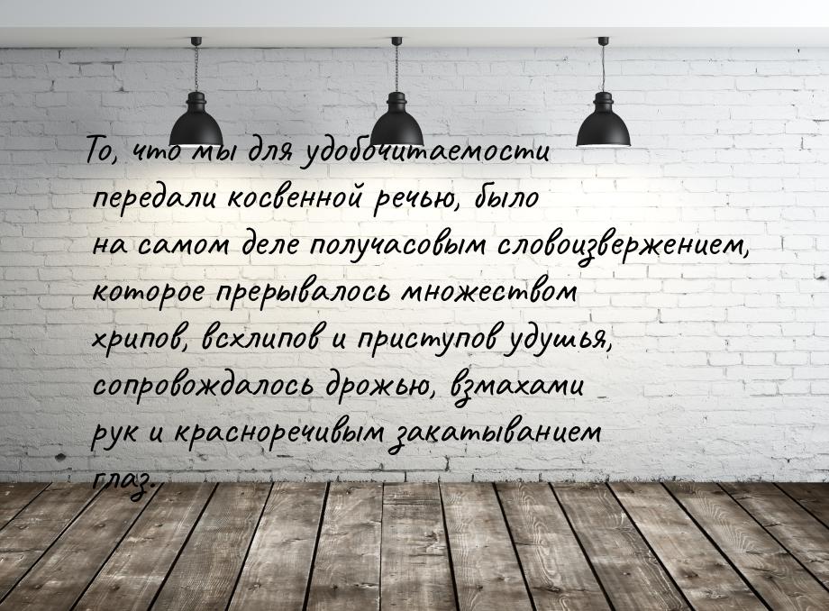 То, что мы для удобочитаемости передали косвенной речью, было на самом деле получасовым сл