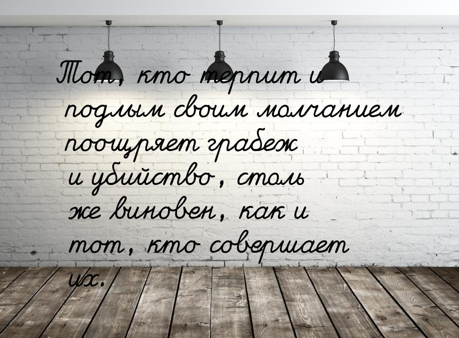 Тот, кто терпит и подлым своим молчанием поощряет грабеж и убийство, столь же виновен, как