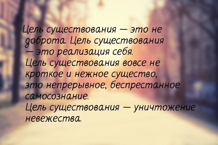 Цель существования — это не доброта. Цель существования — это реализация себя. Цель сущест