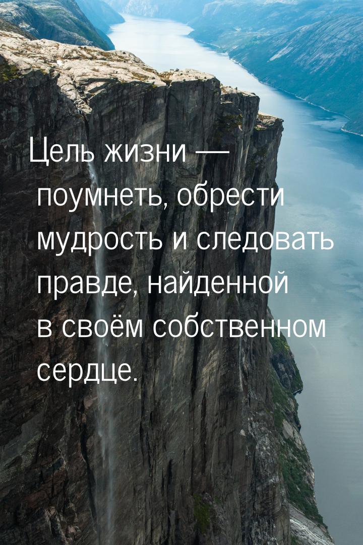 Цель жизни  поумнеть, обрести мудрость и следовать правде, найденной в своём собств