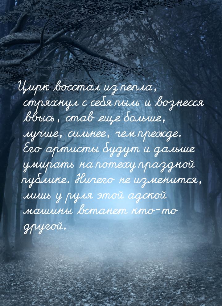 Цирк восстал из пепла, стряхнул с себя пыль и вознесся ввысь, став еще больше, лучше, силь