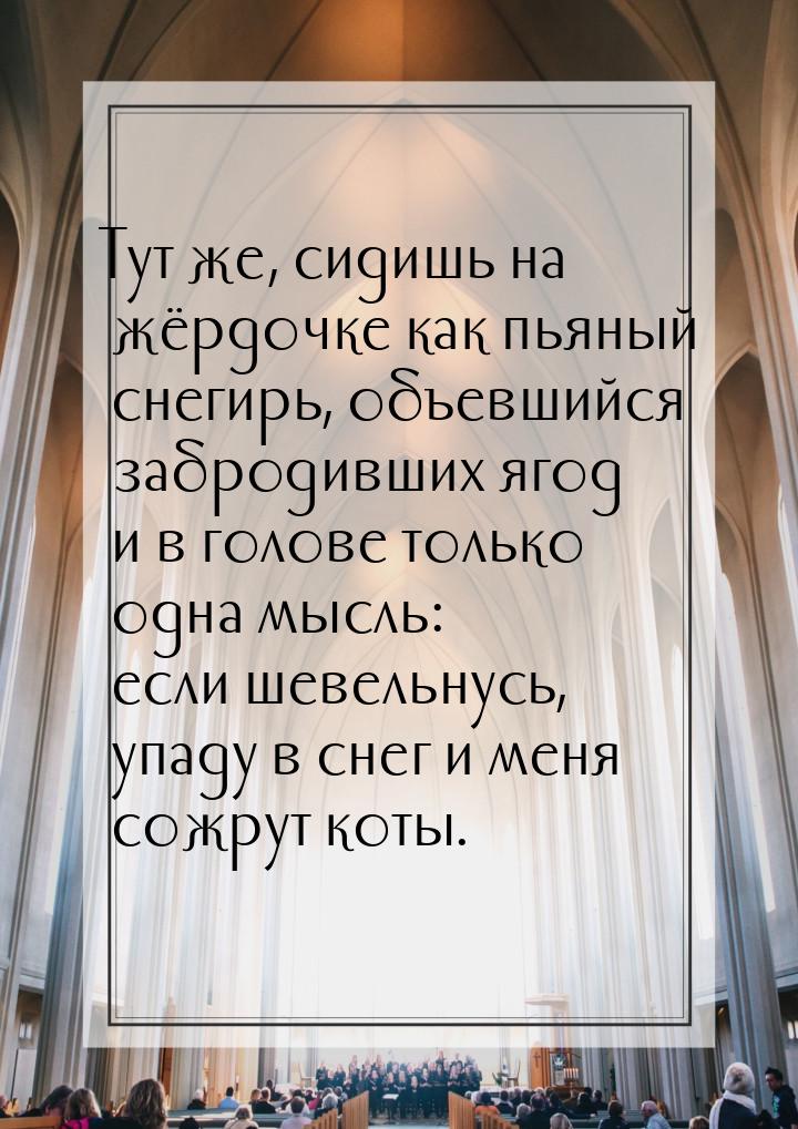 Тут же, сидишь на жёрдочке как пьяный снегирь, объевшийся забродивших ягод и в голове толь