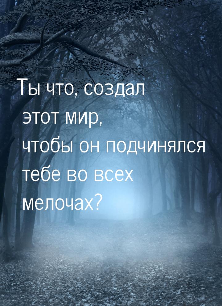 Ты что, создал этот мир, чтобы он подчинялся тебе во всех мелочах?