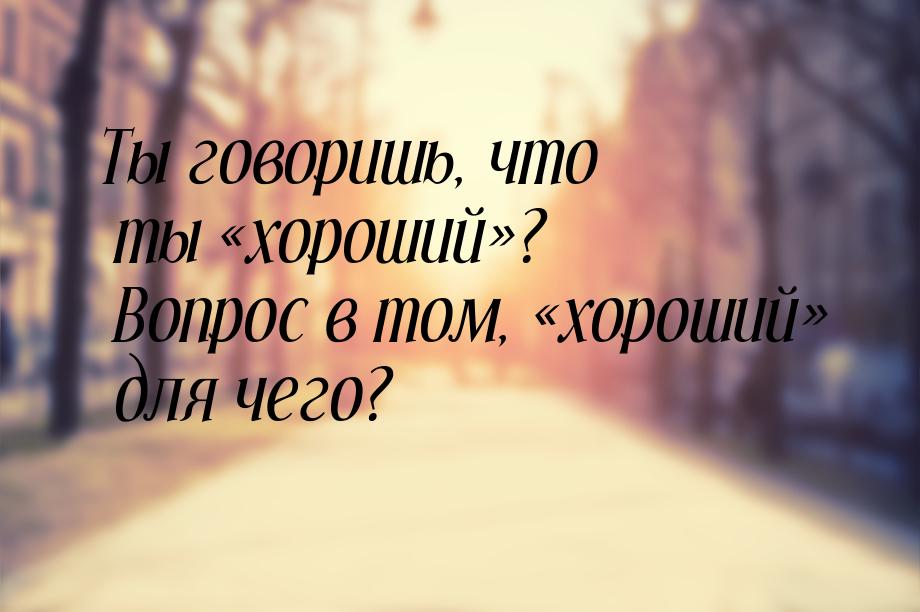 Ты говоришь, что ты хороший? Вопрос в том, хороший для чего?