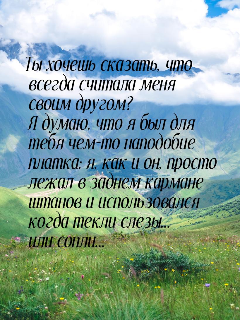 Ты хочешь сказать, что всегда считала меня своим другом? Я думаю, что я был для тебя чем-т