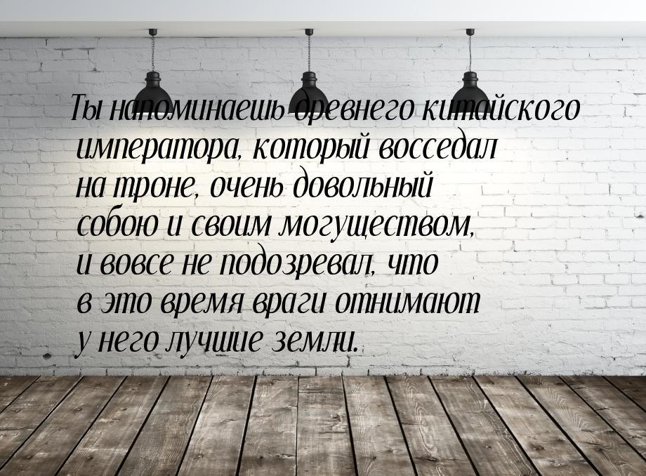 Ты напоминаешь древнего китайского императора, который восседал на троне, очень довольный 