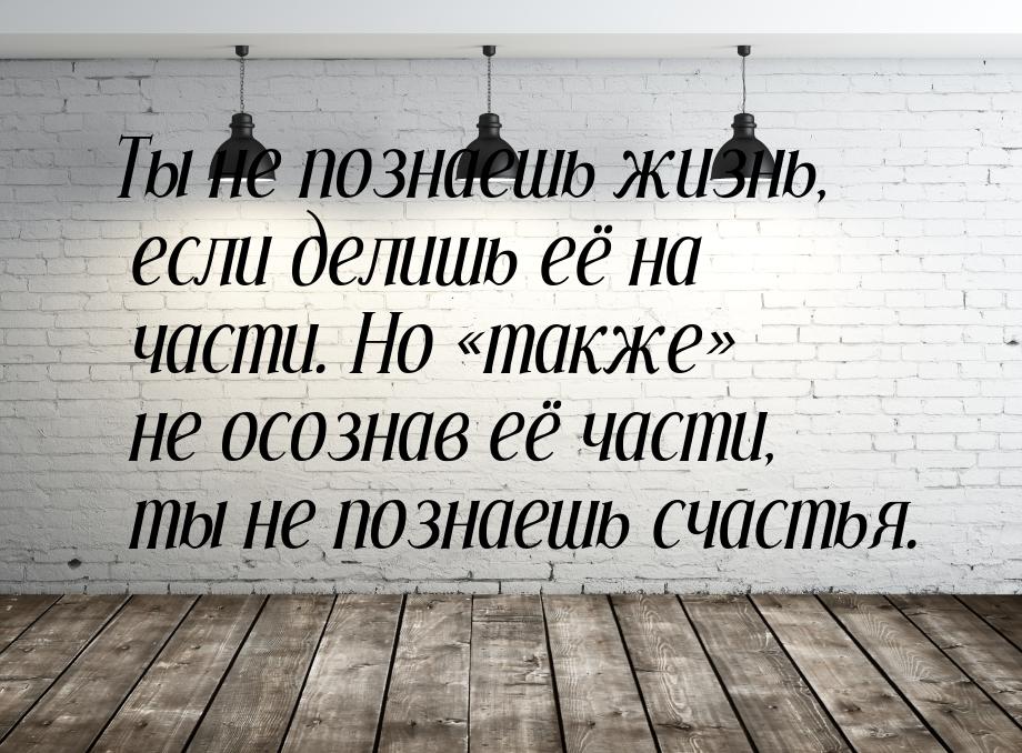 Ты не познаешь жизнь, если делишь её на части. Но «также» не осознав её части, ты не позна