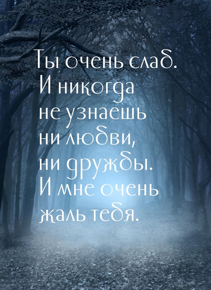 Ты очень слаб. И никогда не узнаешь ни любви, ни дружбы. И мне очень жаль тебя.